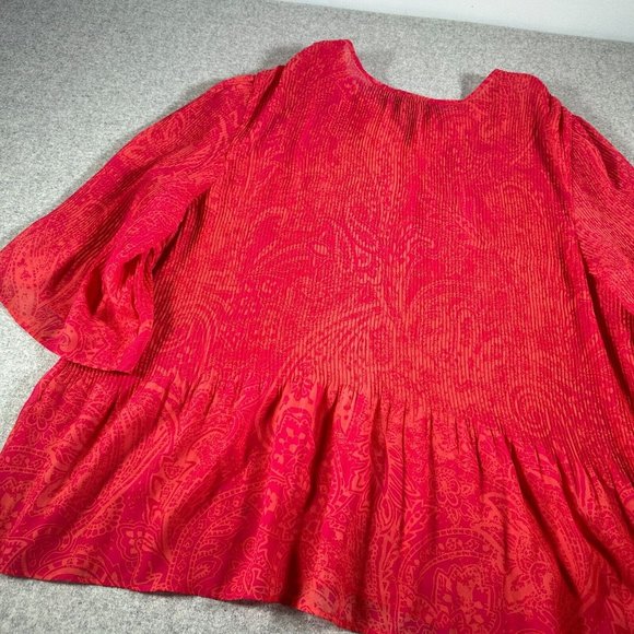 Maggie Barnes Catherines 3X Womens Top Blouse Pink Orange Lightweight Crinkle - Picture 12 of 14